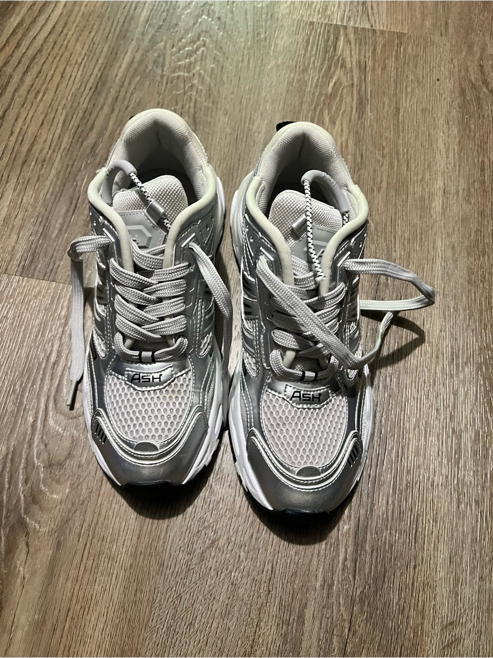 Ash White and Silver Athletic Sneakers